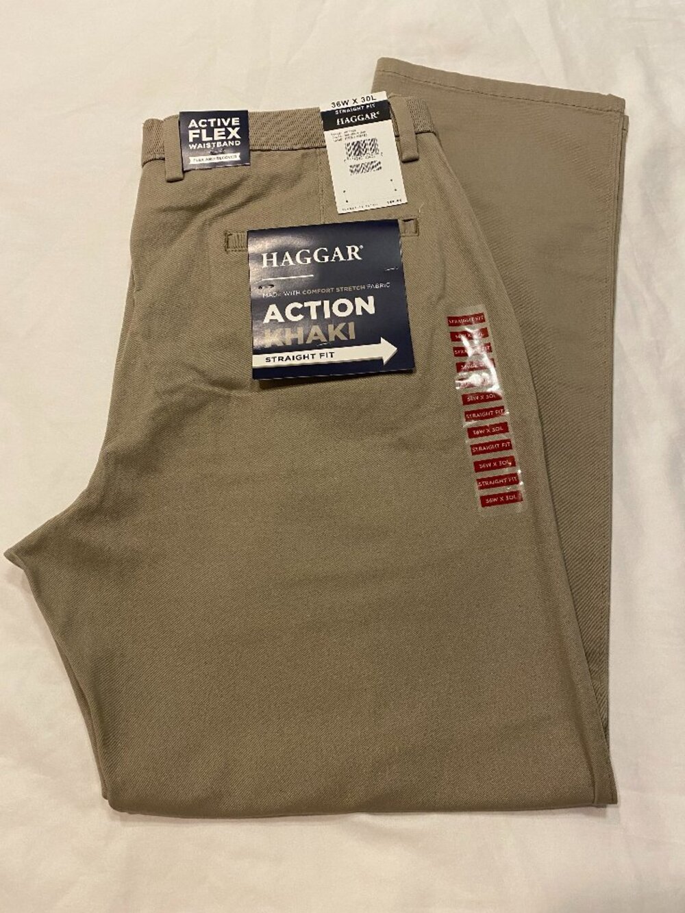 Haggar Men's Active Flex Waistband Khaki Pants Front Chino Trousers 36 x 30